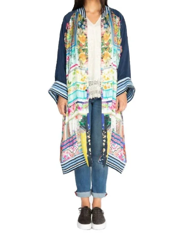 Long Fiori Coat In Multi Asymmetrical Diagonal princess