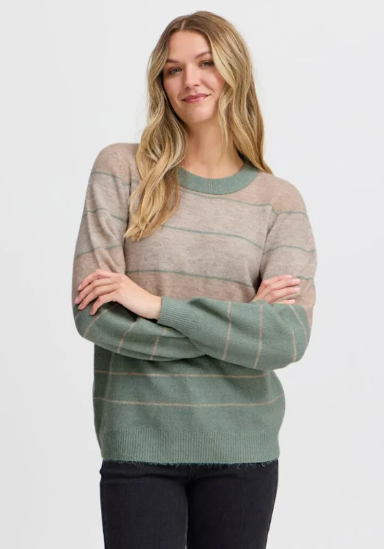 Fransa Ellis Striped Colour Block Knit Jumper, Green Iron Safe Non-Iron Wrinkle Free Fransa Ellis Striped Colour Block Knit Jumper, Green Iron Safe Non-Iron Wrinkle Free