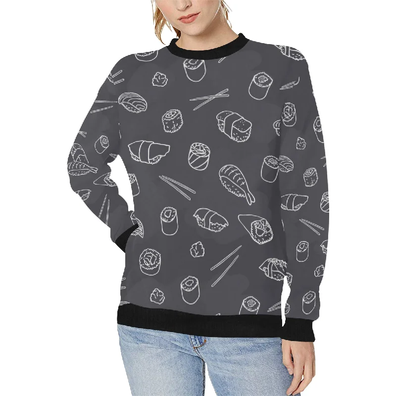 sushi pattern black background Women's Crew Neck Sweatshirt Hoodie with Turtle Neck Cozy Winter sushi pattern black background Women's Crew Neck Sweatshirt Hoodie with Turtle Neck Cozy Winter