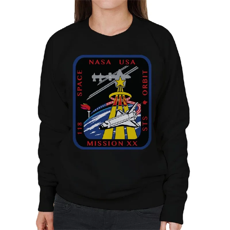 NASA STS 118 Space Shuttle Endeavour Mission Patch Women's Sweatshirt Hoodie with Raw Hem Edgy Unfinished NASA STS 118 Space Shuttle Endeavour Mission Patch Women's Sweatshirt Hoodie with Raw Hem Edgy Unfinished