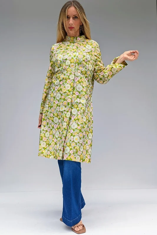 1960s Summer Floral Retro Long Lightweight Coat Boat Neck Jacket Square Neck Jacket One-Shoulder Jacket 1960s Summer Floral Retro Long Lightweight Coat Boat Neck Jacket Square Neck Jacket One-Shoulder Jacket