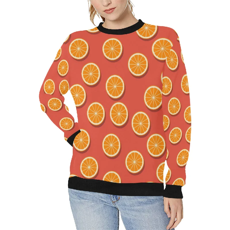 Oranges pattern red background Women's Crew Neck Sweatshirt Hoodie with Elastic Cuffs Stretchable Comfortable Oranges pattern red background Women's Crew Neck Sweatshirt Hoodie with Elastic Cuffs Stretchable Comfortable