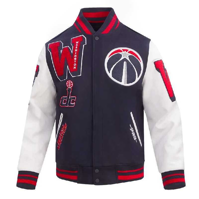 NBA WASHINGTON WIZARDS MASHUP MEN'S RIB WOOL VARSITY JACKET (MIDNIGHT NAVY/RED/MIDNIGHT NAVY) Tailored Jacket Straight Jacket A-Line Jacket NBA WASHINGTON WIZARDS MASHUP MEN'S RIB WOOL VARSITY JACKET (MIDNIGHT NAVY/RED/MIDNIGHT NAVY) Tailored Jacket Straight Jacket A-Line Jacket