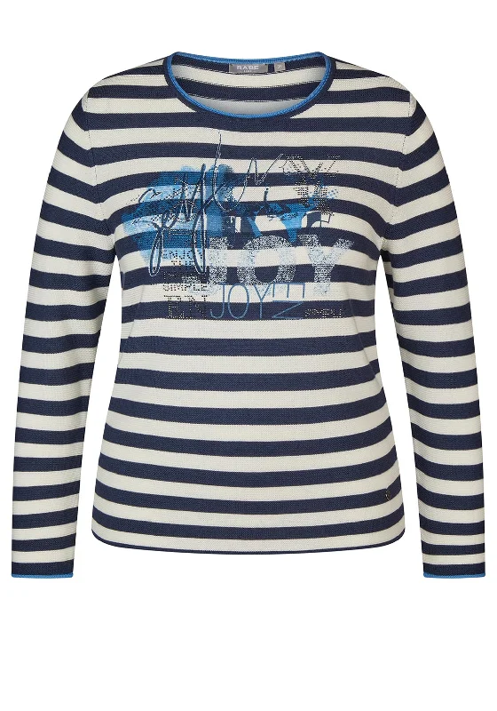 Rabe Striped Rhinestone Print Sweater, Navy Fleece Fabric Down Fabric Feather Fabric Rabe Striped Rhinestone Print Sweater, Navy Fleece Fabric Down Fabric Feather Fabric