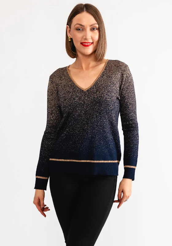 Leo and Ugo Gold Ombre Effect Jumper, Navy Mesh Fabric Canvas Fabric Denim Fabric