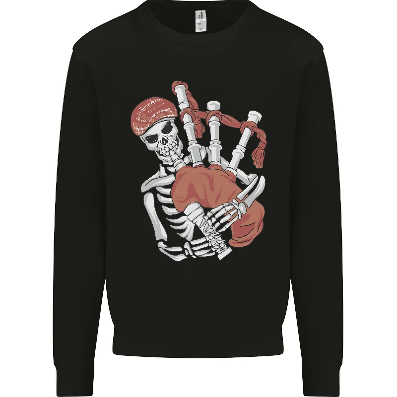 A Skeleton Playing the Bagpipes Mens Sweatshirt Jumper Hoodie with Mock Neck Collared Structured A Skeleton Playing the Bagpipes Mens Sweatshirt Jumper Hoodie with Mock Neck Collared Structured