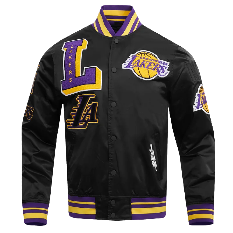 NBA LOS ANGELES LAKERS MASHUP MEN'S RIB SATIN JACKET (BLACK/PURPLE) Rayon Fabric Velvet Fabric Corduroy Fabric NBA LOS ANGELES LAKERS MASHUP MEN'S RIB SATIN JACKET (BLACK/PURPLE) Rayon Fabric Velvet Fabric Corduroy Fabric