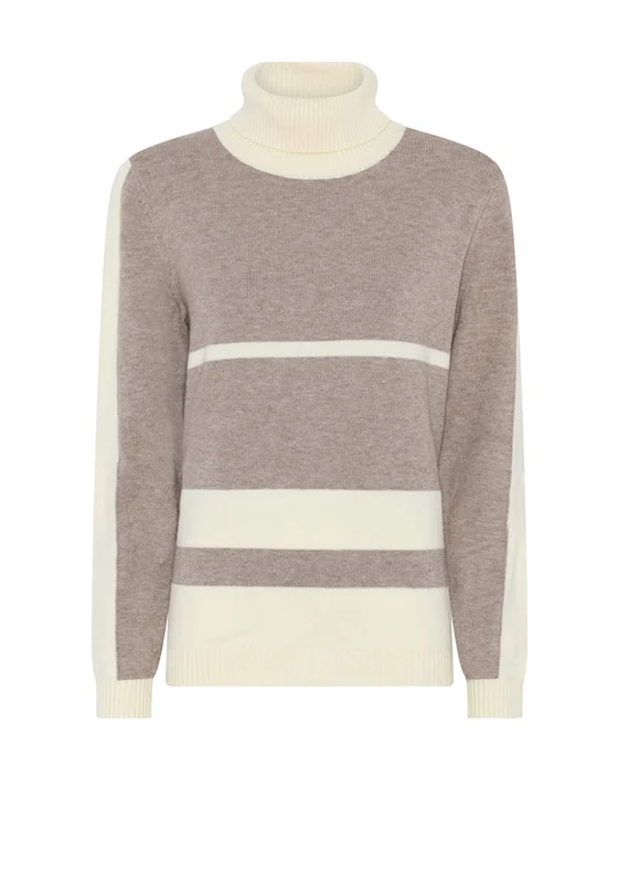 Micha Colour Block Polo Neck Jumper, Cream and Camel Lightweight Heavyweight Midweight