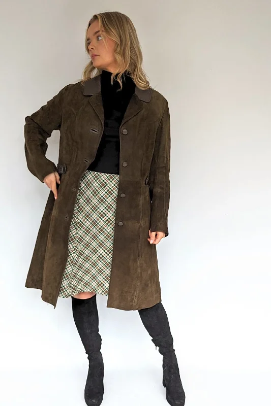 60s Vintage Long Brown Suede Women's Coat Toggle Coat Shawl Collar Coat Notch Collar Coat 60s Vintage Long Brown Suede Women's Coat Toggle Coat Shawl Collar Coat Notch Collar Coat