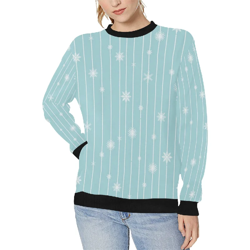 Snowflake pattern blue stripe background Women's Crew Neck Sweatshirt Hoodie with Rolled Sleeves Casual Relaxed Snowflake pattern blue stripe background Women's Crew Neck Sweatshirt Hoodie with Rolled Sleeves Casual Relaxed