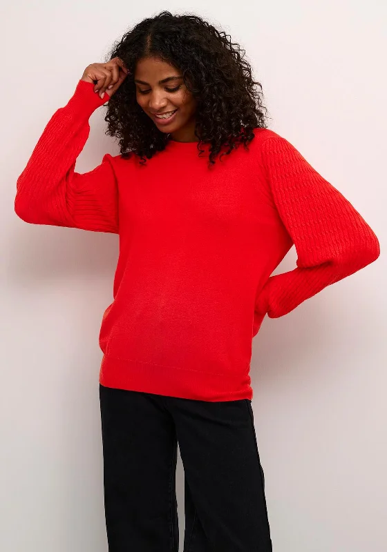 Kaffe Ribbed Balloon Sleeve Sweater, Red Oversized Loose Flowy