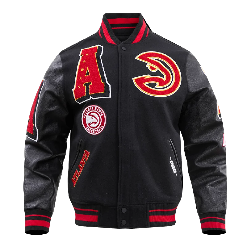 NBA ATLANTA HAWKS MASHUP MEN'S RIB WOOL VARSITY JACKET (BLACK/RED/BLACK) Anorak Shell Jacket Lightweight Jacket NBA ATLANTA HAWKS MASHUP MEN'S RIB WOOL VARSITY JACKET (BLACK/RED/BLACK) Anorak Shell Jacket Lightweight Jacket