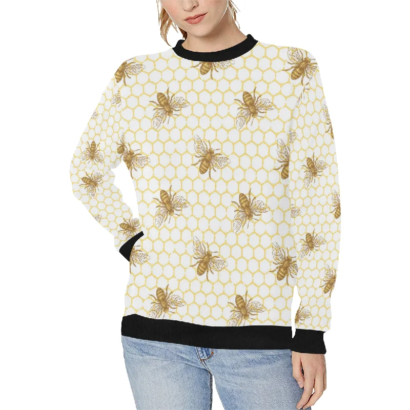 Bee honeycomb seamless design pattern Women's Crew Neck Sweatshirt Hoodie with Hood Adjustable Protection Bee honeycomb seamless design pattern Women's Crew Neck Sweatshirt Hoodie with Hood Adjustable Protection