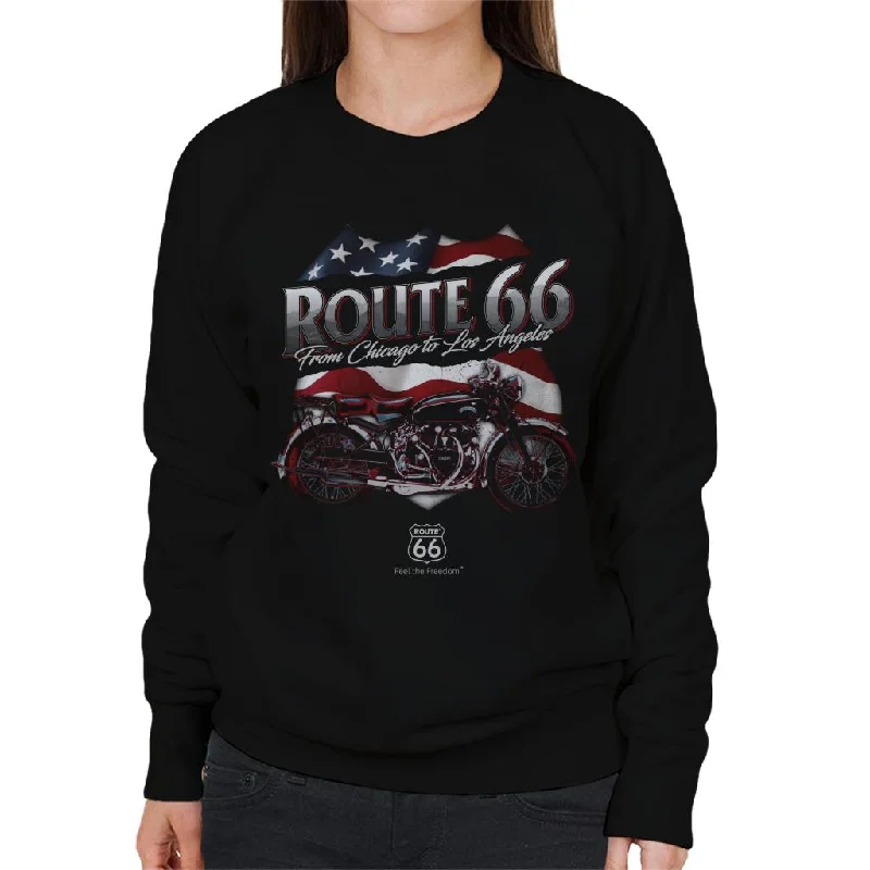 Route 66 US Flag & Motorcycle Women's Sweatshirt Hoodie Dress Longline Feminine