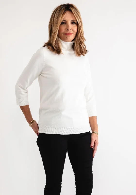 Anonymous Roll Neck Cropped Sleeve Sweater, Ivory Oversized Loose Flowy