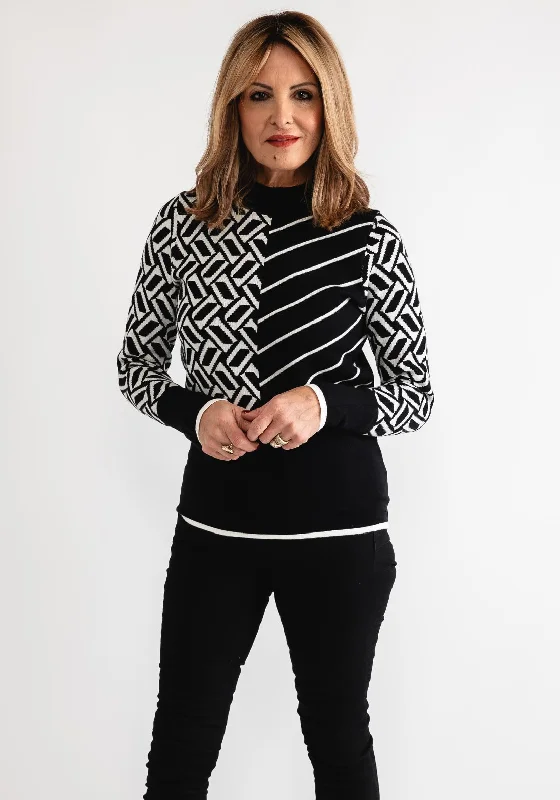 Anonymous Geometric Print Jumper, Black and White Spandex Rayon Corduroy