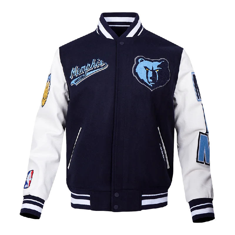 NBA MEMPHIS GRIZZLIES SCRIPT TAIL MEN'S RIB WOOL VARSITY JACKET (MIDNIGHT NAVY/WHITE) Satin Jacket Silk Jacket Chiffon Jacket NBA MEMPHIS GRIZZLIES SCRIPT TAIL MEN'S RIB WOOL VARSITY JACKET (MIDNIGHT NAVY/WHITE) Satin Jacket Silk Jacket Chiffon Jacket