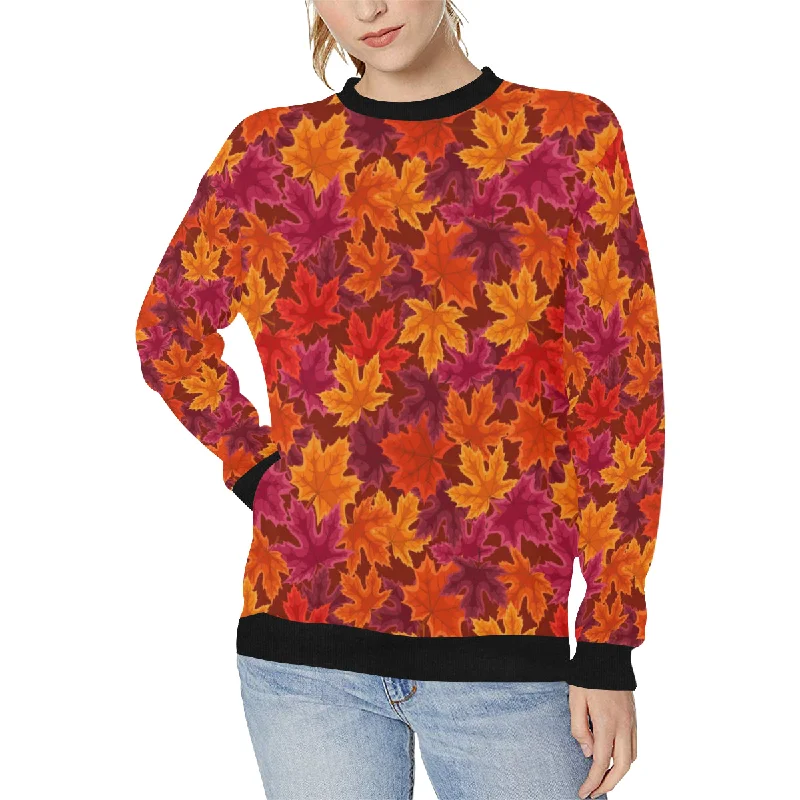Autumn maple leaf pattern Women's Crew Neck Sweatshirt Hoodie with Reflective Safety Nightwear Autumn maple leaf pattern Women's Crew Neck Sweatshirt Hoodie with Reflective Safety Nightwear