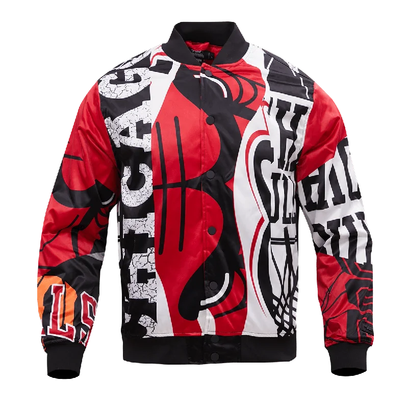 NBA CHICAGO BULLS MASHUP MEN'S SATIN JACKET (RED) Cotton Jacket Linen Jacket Terry Jacket