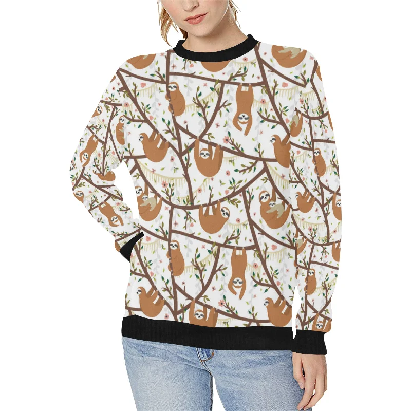 Sloths hanging on the tree pattern Women's Crew Neck Sweatshirt Hoodie with Drawstring Waist Adjustable Fitted Sloths hanging on the tree pattern Women's Crew Neck Sweatshirt Hoodie with Drawstring Waist Adjustable Fitted