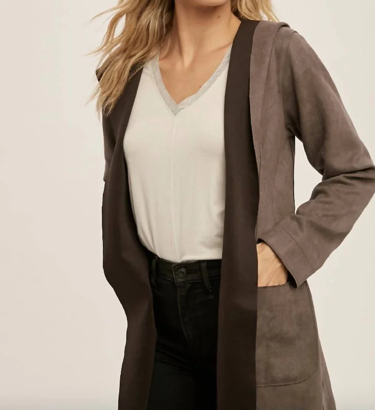 Suede Jacket In Charcoal Knit Fabric Woven Fabric Fleece Fabric