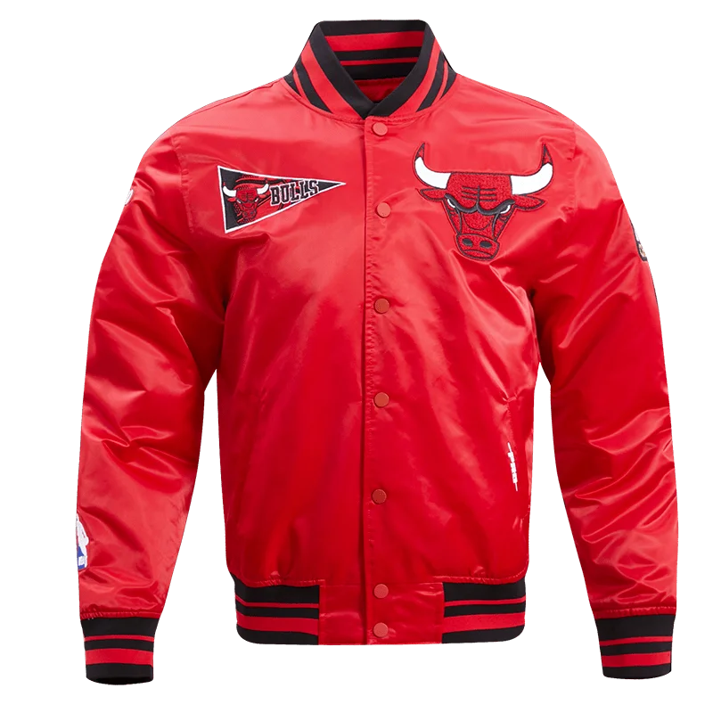 NBA CHICAGO BULLS RETRO CLASSIC MEN'S RIB SATIN JACKET (RED/BLACK) Fleece Jacket Down Jacket Parka NBA CHICAGO BULLS RETRO CLASSIC MEN'S RIB SATIN JACKET (RED/BLACK) Fleece Jacket Down Jacket Parka
