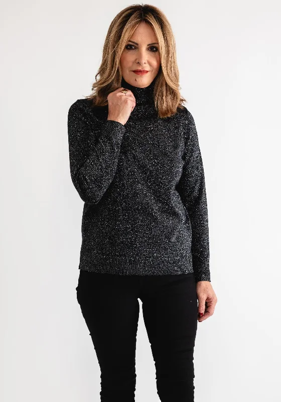 Anonymous Lurex Roll Neck Sweater, Black Stylish Fashionable Trendy
