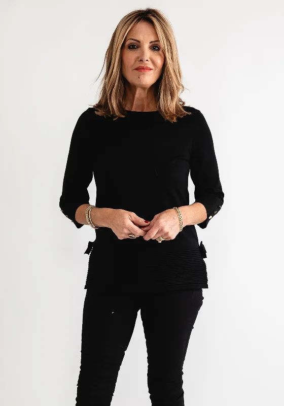 Anonymous Fine Knit Bow Trim Sweater, Black Bright Pastel Dark