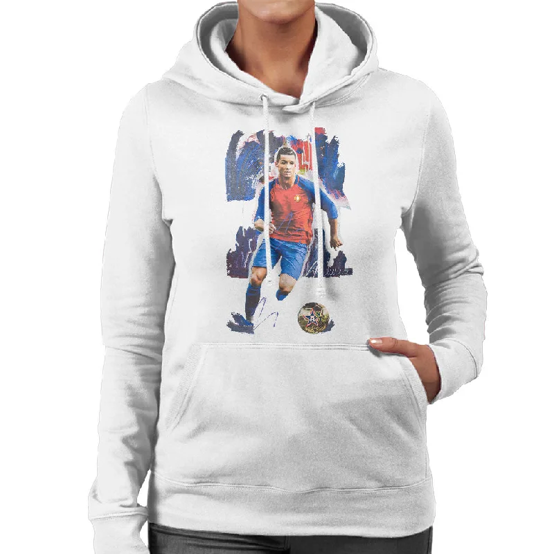 Sidney Maurer Original Portrait Of Cristiano Ronaldo Women's Hooded Sweatshirt Hoodie with Slit Hem Functional Movement