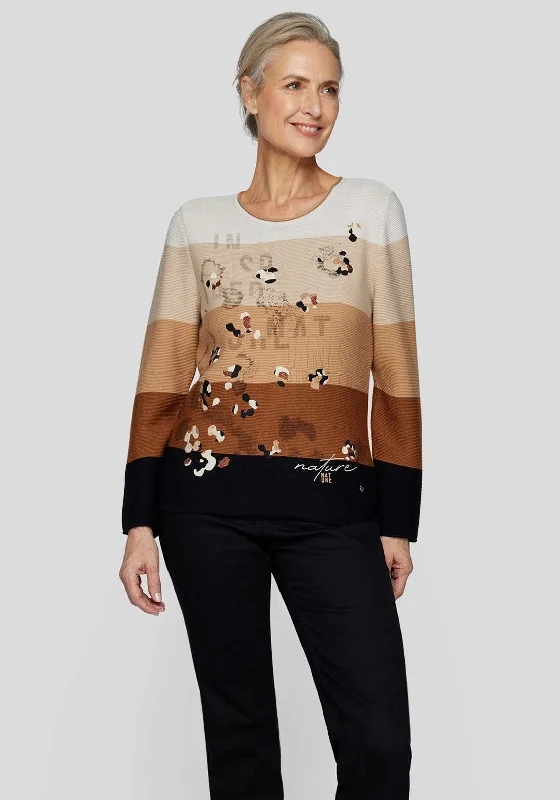 Rabe Printed Striped Jumper, Beige Multi Solid Color Striped Floral Print