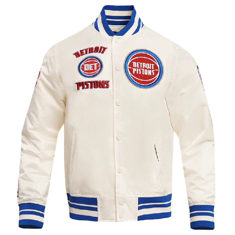 NBA DETROIT PISTONS RETRO CLASSIC MEN'S RIB SATIN JACKET (EGGSHELL/ ROYAL BLUE) Nylon Jacket Polyester Jacket Spandex Jacket NBA DETROIT PISTONS RETRO CLASSIC MEN'S RIB SATIN JACKET (EGGSHELL/ ROYAL BLUE) Nylon Jacket Polyester Jacket Spandex Jacket