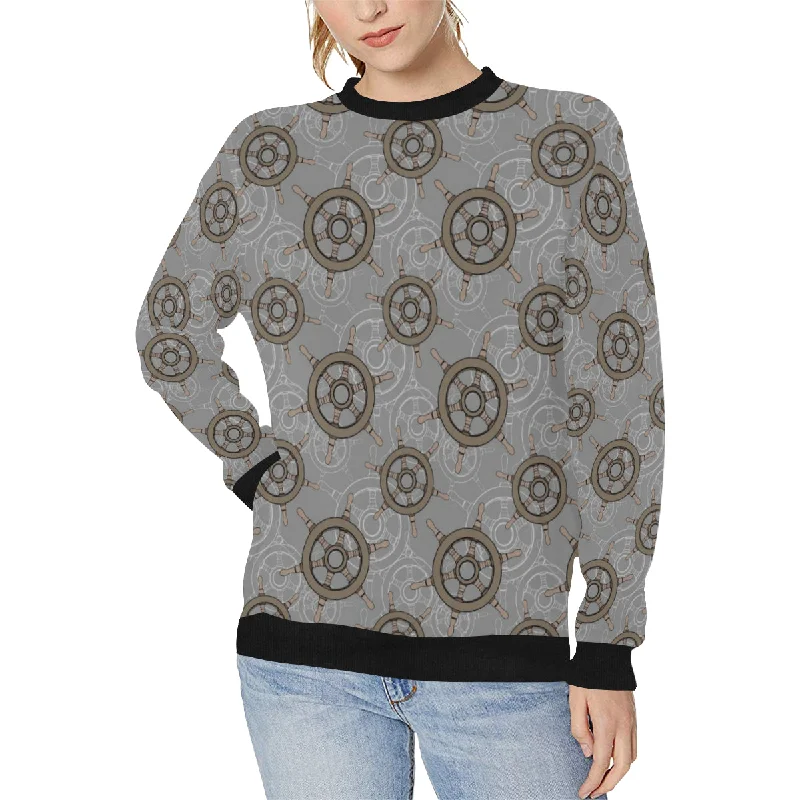 nautical wood steering wheel pattern Women's Crew Neck Sweatshirt Hooded Sweatshirt Casual Wear Street Style nautical wood steering wheel pattern Women's Crew Neck Sweatshirt Hooded Sweatshirt Casual Wear Street Style