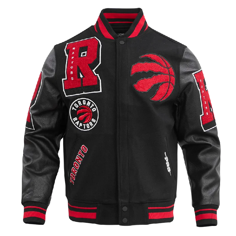 NBA TORONTO RAPTORS MASHUP MEN'S RIB WOOL VARSITY JACKET (BLACK/RED/BLACK) Trench Coat Raincoat Waterproof Jacket NBA TORONTO RAPTORS MASHUP MEN'S RIB WOOL VARSITY JACKET (BLACK/RED/BLACK) Trench Coat Raincoat Waterproof Jacket