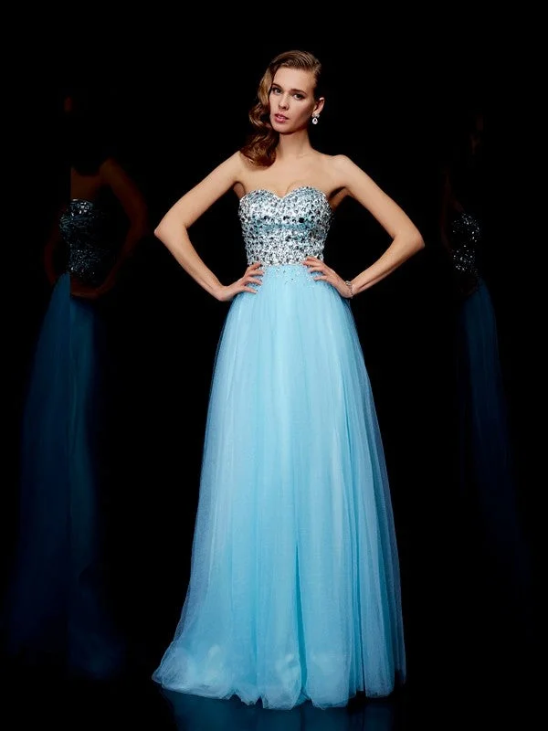 Ball Gown Sweetheart Sleeveless Beading Long Tulle Dresses TPP0003825