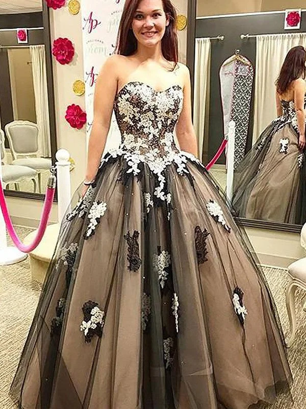 Ball Gown Sleeveless Sweetheart Applique Floor-Length Tulle Dresses TPP0002177