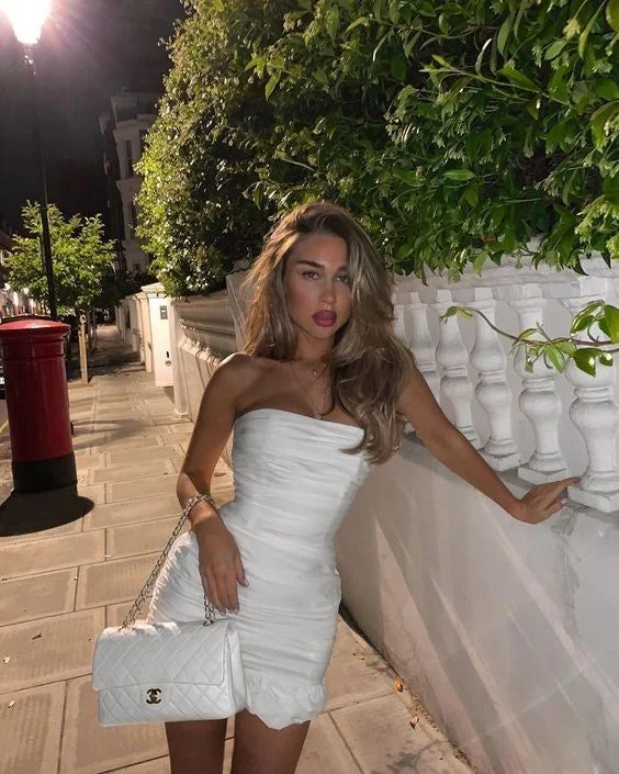 White Bodycon Short Homecoming Dress , Strapless Homecoming Dress c3015