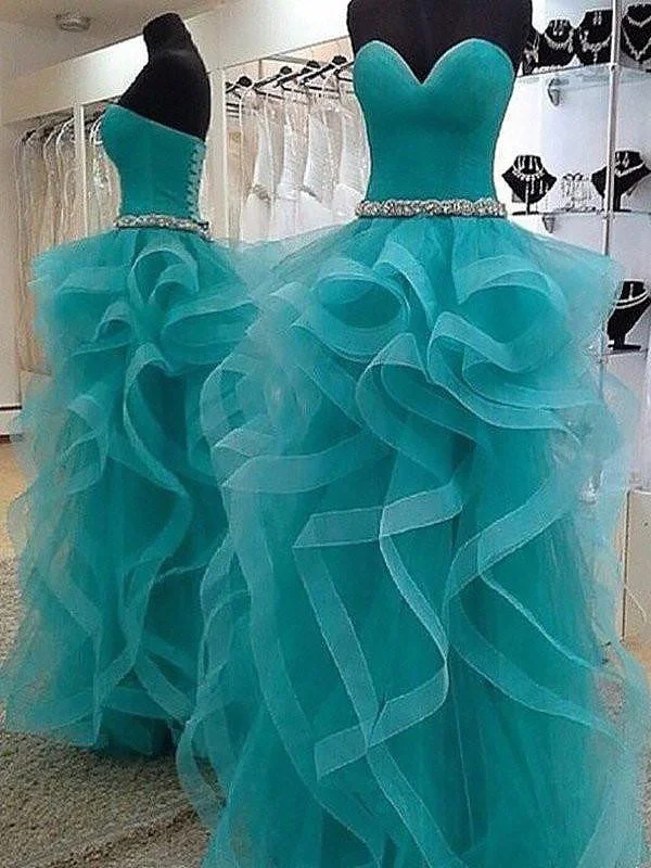 Ball Gown Sleeveless Sweetheart Beading Floor-Length Tulle Dresses TPP0002024