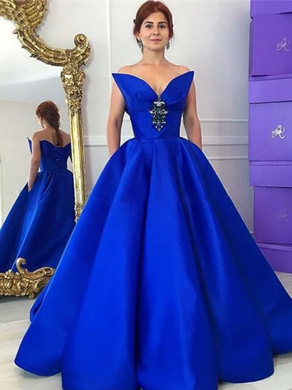 Ball Gown Sleeveless V-neck Ruffles Floor-Length Satin Dresses TPP0002240