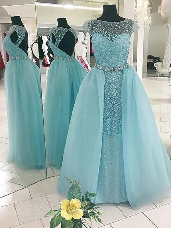 Ball Gown Sleeveless Bateau Beading Floor-Length Tulle Dresses TPP0002195