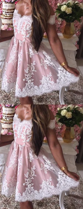 Lace Appliques V-neck Off Shoulder Homecoming Dresses c2998