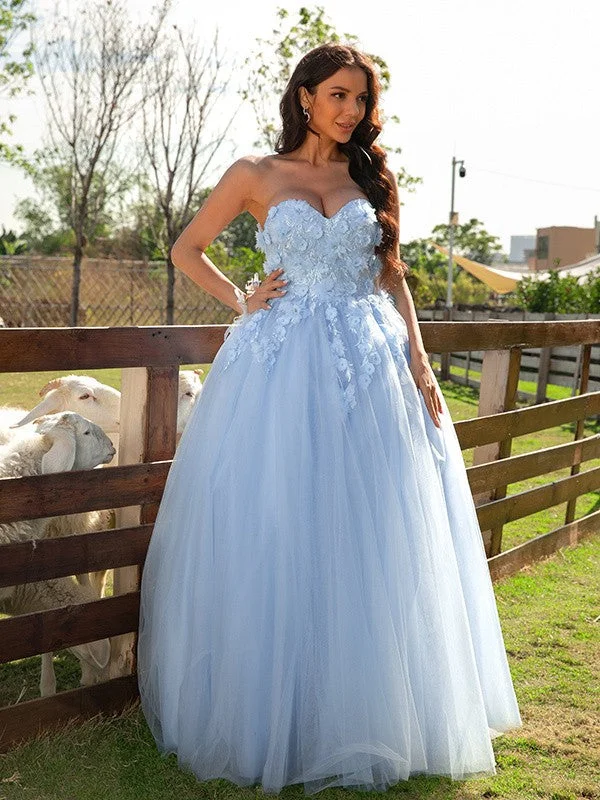 Ball Gown Tulle Applique Sweetheart Sleeveless Floor-Length Dresses TPP0001539