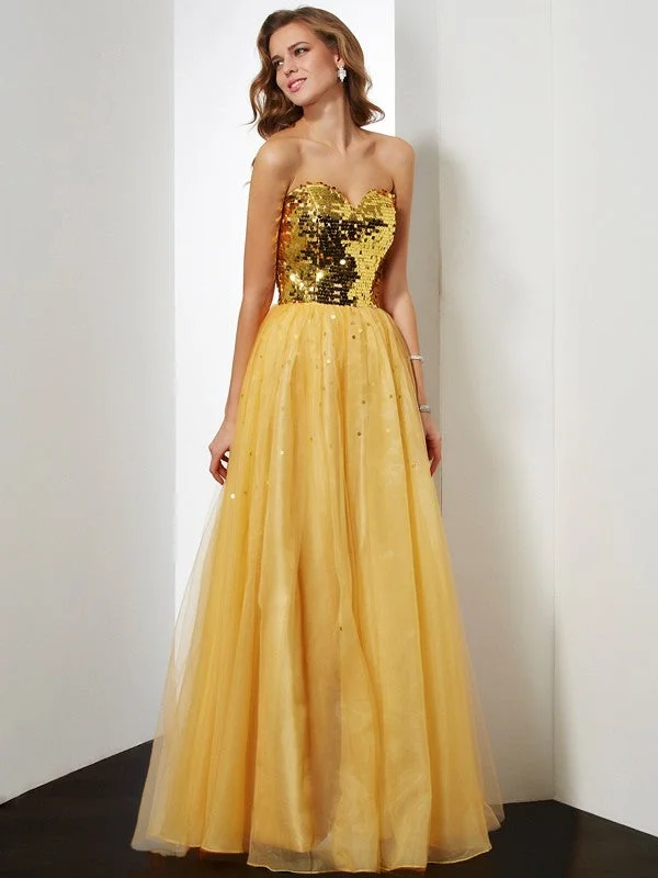 Ball Gown Sweetheart Sleeveless Sequin Long Organza Dresses TPP0003493