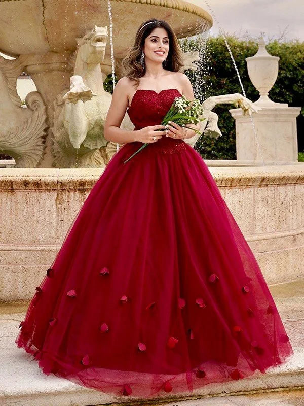 Ball Gown Tulle Applique Sweetheart Sleeveless Floor-Length Dresses TPP0001602
