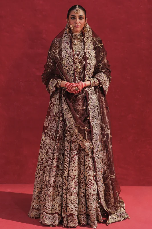 Maroon Zinc Lehenga Frock for Pakistani Bridal Dresses