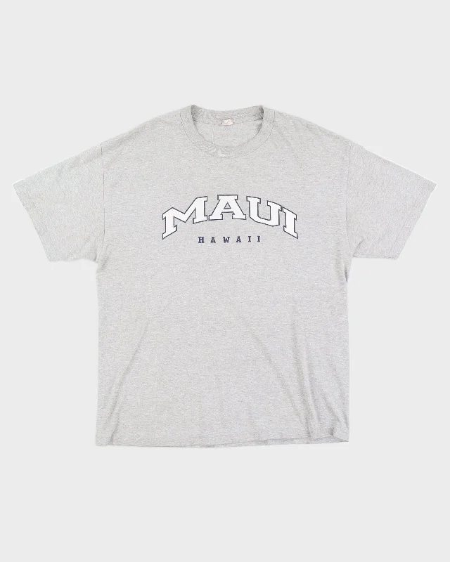 00s Y2K Maui Hawaii Grey Printed T-Shirt - L Zippered Front Buttoned Front Snap Front 00s Y2K Maui Hawaii Grey Printed T-Shirt - L Zippered Front Buttoned Front Snap Front