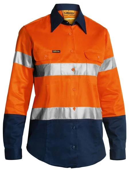 Bisley Women's Taped Hi Vis Drill Shirt - Long Sleeve-(BLT6456) Nylon Fabric Polyester Fabric Spandex Fabric Bisley Women's Taped Hi Vis Drill Shirt - Long Sleeve-(BLT6456) Nylon Fabric Polyester Fabric Spandex Fabric