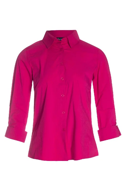 3/4 sleeve Cotton Poplin Shirt | MAGENTA | 6382AR Houndstooth Herringbone Solid