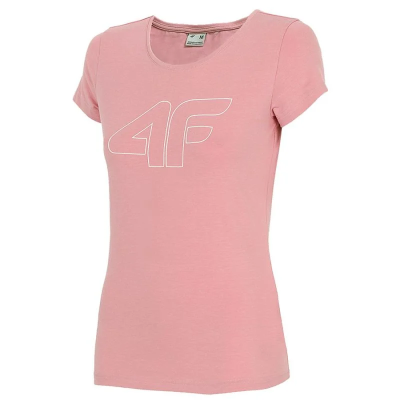 4F Womens Casual T-shirt - Pink Print Jacquard Patchwork