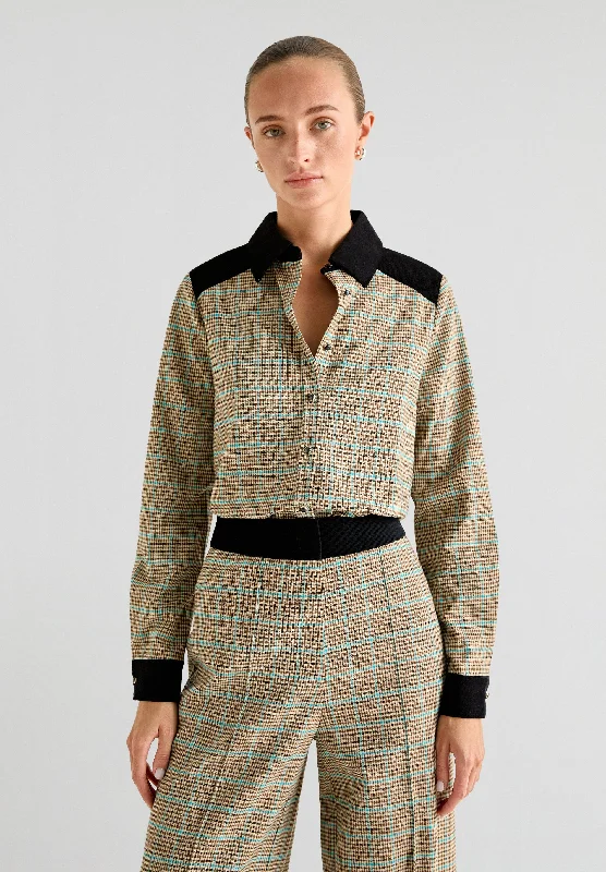 TURQUOISE LUREX CHECK SHIRT Plaid T-Shirt Polka Dot Checkered