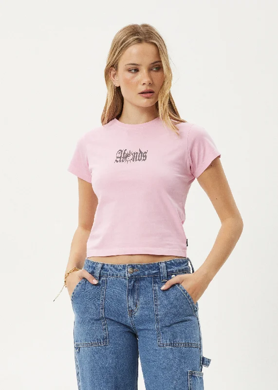 AFENDS Womens Sunbite - Baby Tee - Pink Silk Blend Satin Velvet